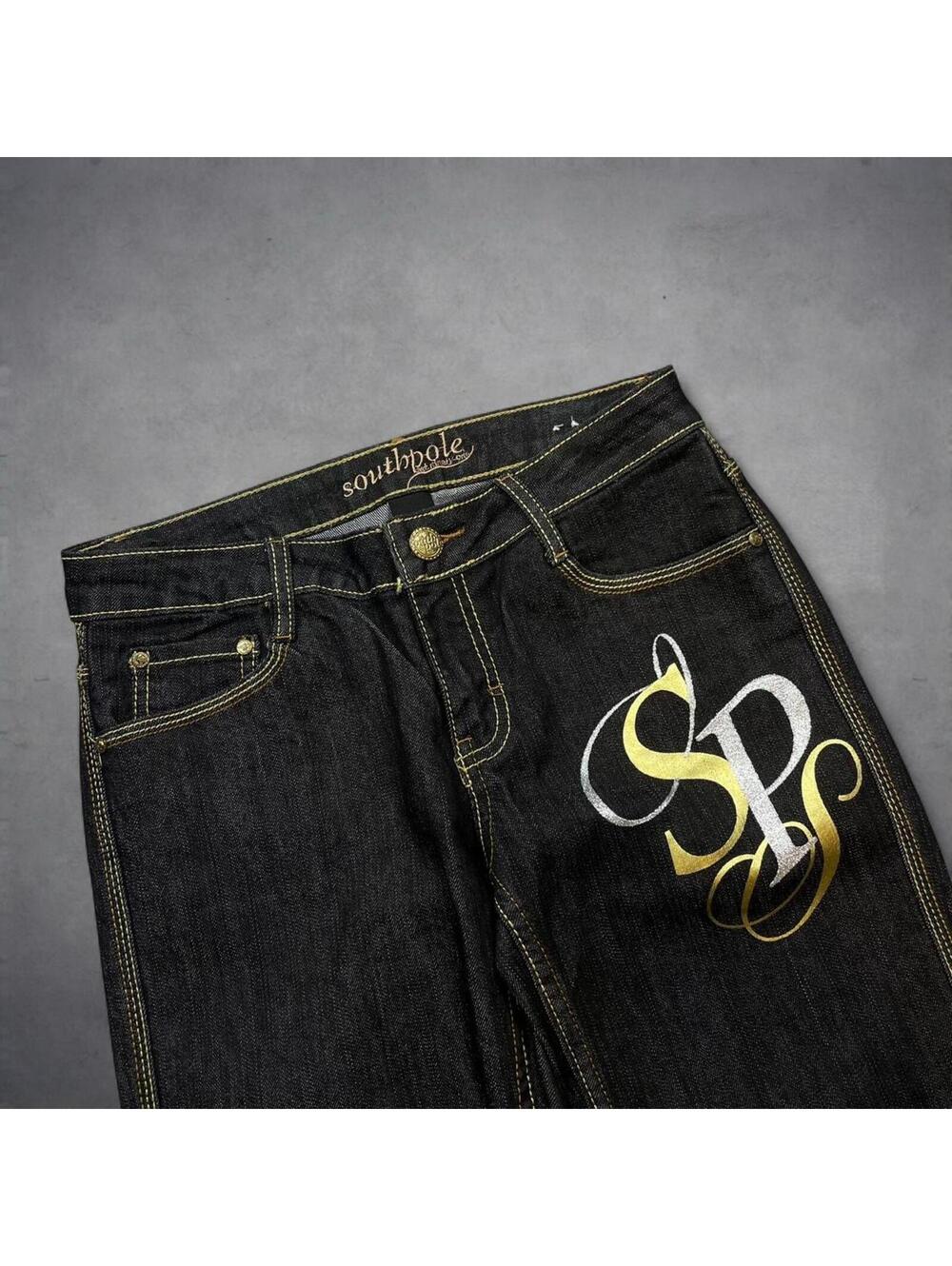 Southpole Women's Size 7 Bootcut Jeans Dark Wash Rhinestone Beaded Y2K McBling - Picture 2 of 8